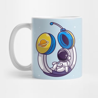 Cute Astronaut Sitting On Headphone In Space Cartoon Mug